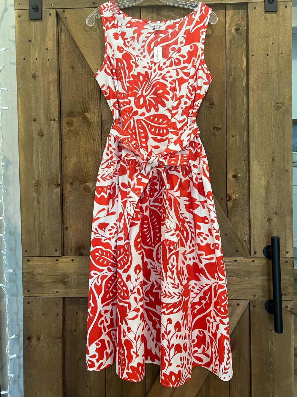 Banana Republic Factory Red and White Sleeveless Tie-Waist Midi Dress